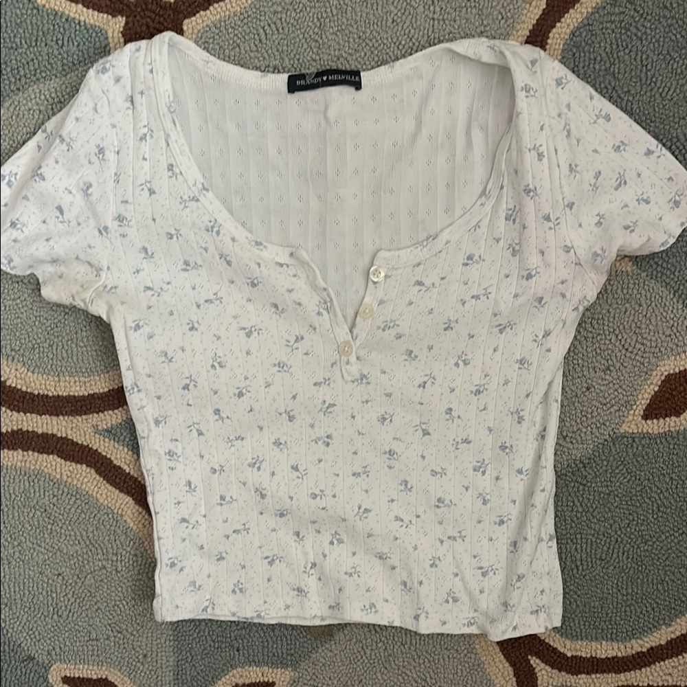 Brandy Melville Blue Crop Top with Flutter Sleeves and Fitted Style